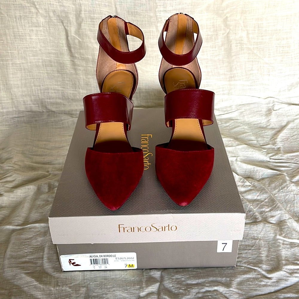 Franco Sarto Bordeaux Red Suede and Leather Heels, Size 7